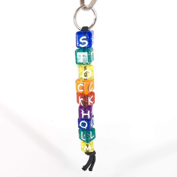 Stockholm Multicolored Neon Sparkly Beaded Souvenir Keychain / Key Ring - New - Picture 4 of 9